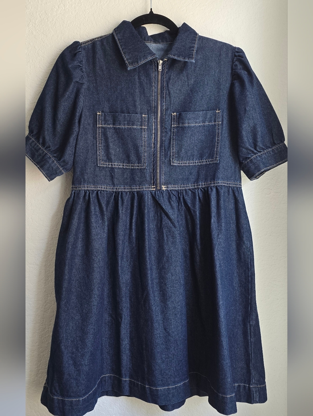 Girls' Dark Blue Denim Zip-Front Dress